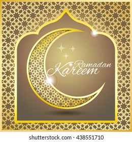 Ramadan Kareem greeting card / Vector template greeting card with intricate Arabic Moon