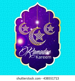 Ramadan Kareem greeting card / Vector template greeting card with intricate Arabic Moon
