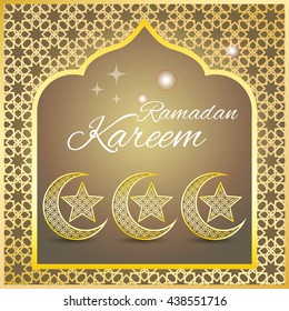 Ramadan Kareem greeting card / Vector template greeting card with intricate Arabic Moon