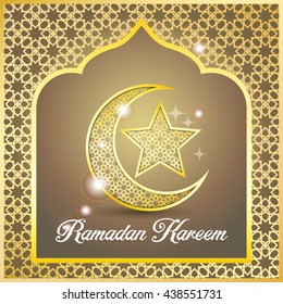 Ramadan Kareem greeting card / Vector template greeting card with intricate Arabic Moon