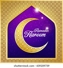 Ramadan Kareem greeting card / Vector template greeting card with intricate Arabic Moon
