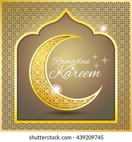 Ramadan Kareem greeting card / Vector template greeting card with intricate Arabic Moon

