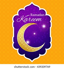 Ramadan Kareem greeting card / Vector template greeting card with intricate Arabic Moon
