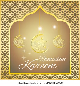 Ramadan Kareem greeting card / Vector template greeting card with intricate Arabic Moon.