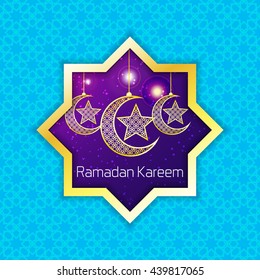 Ramadan Kareem greeting card / Vector template greeting card with intricate Arabic Moon.