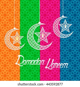Ramadan Kareem greeting card / Vector template greeting card with intricate Arabic Moon