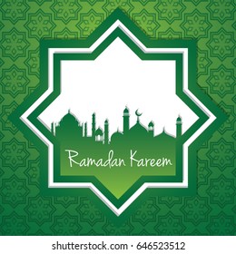 Ramadan Kareem greeting card / Vector Illustration template greeting card with abstract background and muslim city Silhouette.