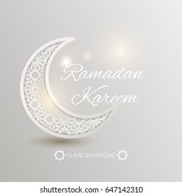 Ramadan Kareem greeting card. Vector template of a greeting card with intricate Arabic Moon