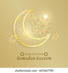 Ramadan Kareem greeting card. Vector template of a greeting card with intricate Arabic Moon
