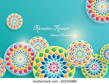 Ramadan Kareem greeting card,Paper graphic of Islamic geometric art. Islamic decoration