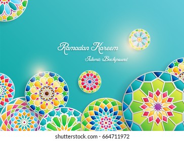 Ramadan Kareem greeting card,Paper graphic of Islamic geometric art. Islamic decoration.