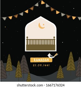 Ramadan kareem greeting card,Ramadan concept banner template ,Flat ramadan background 