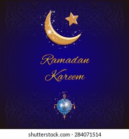 ramadan kareem greeting cards. muslim background. mosque and moon with stars. vector illustration