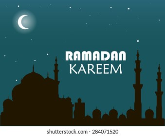 ramadan kareem greeting cards. muslim background. mosque and moon with stars. vector illustration