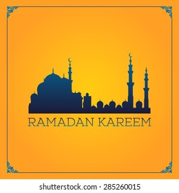 ramadan kareem greeting cards. muslim background. mosque and moon with stars. vector illustration