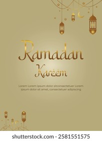 Ramadan Kareem greeting cards set. Crescent moon Ramadan celebrate banner, Ramadan Kareem Poster Design, card for the Muslim holy month celebration.