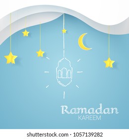 Ramadan Kareem greeting cards vector illustration using paper cut design style. 