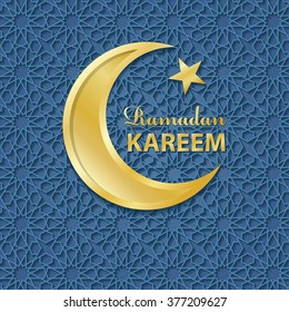 Ramadan Kareem. Ramadan Greeting Card.Vector islamic pattern,gold moon.Abstract background.Arabic motif,Geometrical ornament.Muslim Vector.Vintage wallpaper,religious Holiday Design