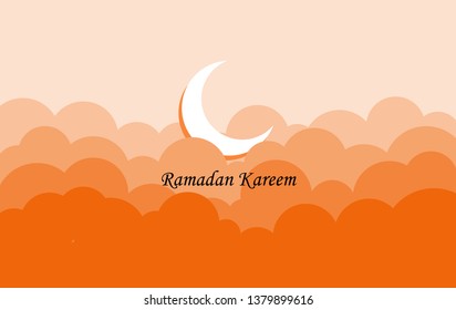 Ramadan Kareem greeting with cloudy and moon background