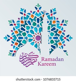 Ramadan kareem greeting with colorful arabic geometric ornament and calligraphy Ramadan kareem greeting with colorful arabic geometric ornament and calligraphy