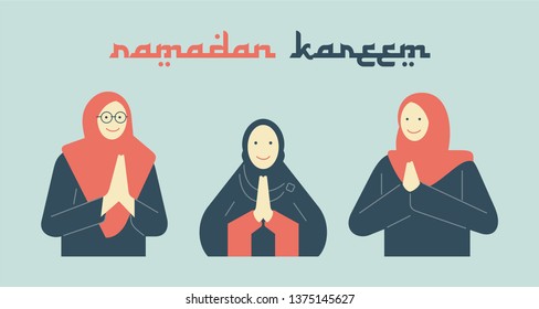 Ramadan Kareem greeting concept design With flat design character people, Suitable for web landing page, ui, mobile app, banner template