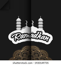 Ramadan Kareem greeting concept mosque and ornament pattern. Vector illustration design.