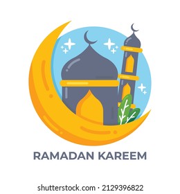 Ramadan Kareem greeting Concept with mosque and moon illustration