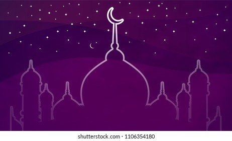 Ramadan Kareem greeting design islamic line mosque dome with classic pattern. Translation of text 'Ramadan Kareem' islamic celebration ramadan calligraphy islamic calligraphy. Vector illustration.