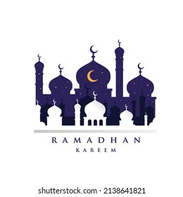 Ramadan Kareem greeting design template background with mosque