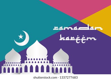 Ramadan Kareem greeting design vector illustration eps 10 trendy concept with mosque