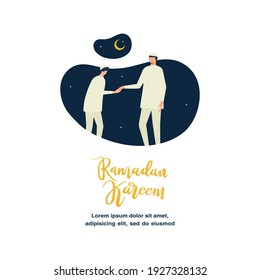 Ramadan kareem greeting flat illustration with characters