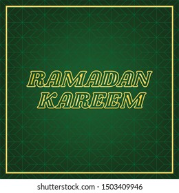 Ramadan Kareem greeting. Golden icon with gold contour at dark green gridded white background. Illustration.