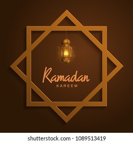 Ramadan Kareem greeting islamic background with glow lantern