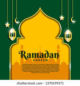 Ramadan Kareem greeting Islamic background with gold patterns