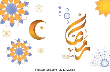 Ramadan Kareem Greeting islamic background floral pattern vector design with Arabic calligraphy for banner, card, wallpaper. Translation of text : Bless you during the holy month (Ramadan Kareem)
