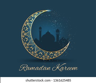 Ramadan kareem greeting islamic celebration dark blue and gold-color patterns card background