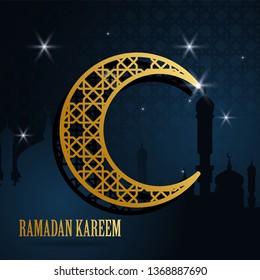 ramadan kareem greeting islamic design with moon islamic pattern. vector illustration