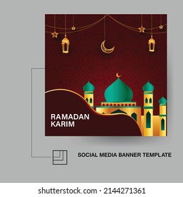  Ramadan Kareem Greeting Islamic Illustration Background vector design with beautiful lantern, moon and clouds for wallpaper, card, banner, cover, flyer. translation of text : Blessed Festival