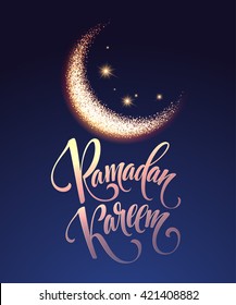 Ramadan Kareem cartão lettering com lua e estrelas. Ilustração vetorial EPS10