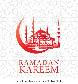 Ramadan Kareem Greeting with Mosque Design Elements
