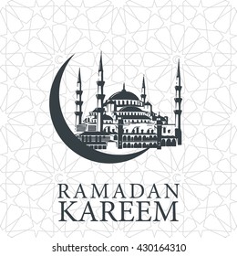 Ramadan Kareem Greeting with Mosque Design Elements