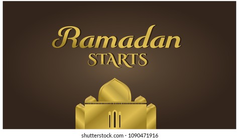 Ramadan Kareem greeting with mosque. Eid Mubarak. poster and banner. background. ramadan starts. begin. Vector illustration.