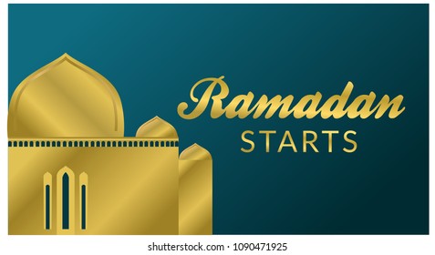 Ramadan Kareem greeting with mosque. Eid Mubarak. poster and banner. background. ramadan starts. begin. Vector illustration.
