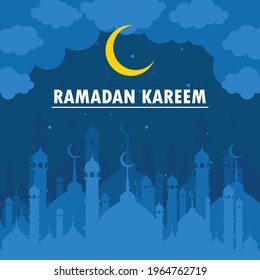 Ramadan Kareem greeting with mosque and moon star