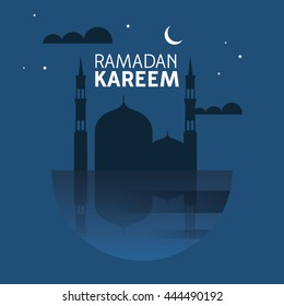 Ramadan Kareem greeting with mosque/ mosque reflection/ 