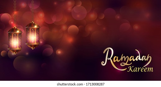 Ramadan Kareem greeting on blurred background