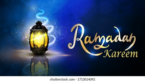 Ramadan Kareem greeting on blurred background