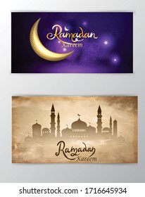 Ramadan Kareem greeting on blurred background set of cards