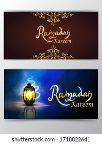 Ramadan Kareem greeting on blurred background set of cards