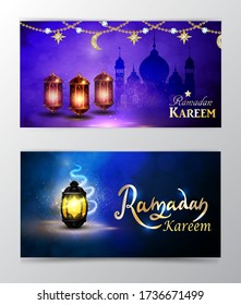 Ramadan Kareem greeting on blurred background set of cards